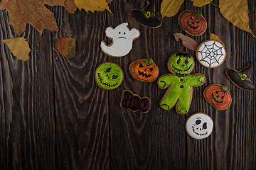 Image showing Homemade delicious ginger biscuits for Halloween