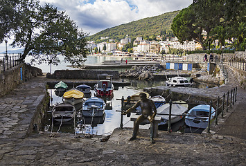 Image showing Seascape Opatija in Croatia with Sculpture of the fisherman