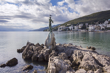 Image showing Seascape Opatija in Croatia with Sculpture of the woman with the