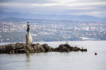 Image showing Seascape Opatija in Croatia with Sculpture of the woman with the