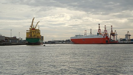 Image showing Industrial ships in port