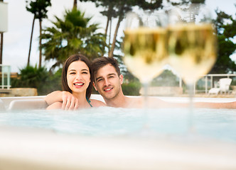 Image showing Tasting wine in a jacuzzi