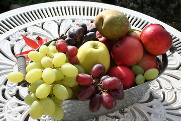 Image showing Apples, pears and grapes in basket