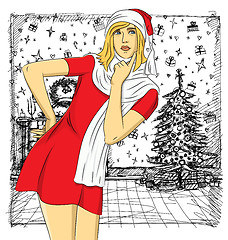 Image showing Vector Woman Waiting For Christmas