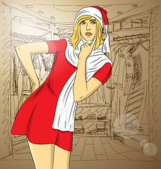 Image showing Vector Woman Waiting For Christmas