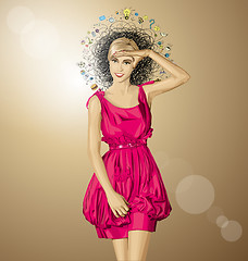 Image showing Vector Surprised Blonde in Pink Dress