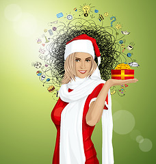 Image showing Vector Woman Waiting For Christmas