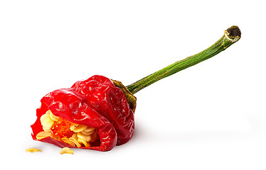 Image showing Piece red hot chili pepper with seeds