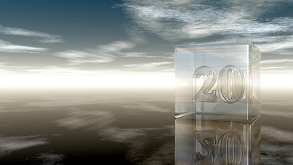 Image showing number twenty in glass cube under cloudy sky - 3d rendering