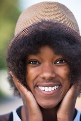 Image showing Close up portrait of a beautiful young african american woman sm