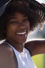 Image showing Close up portrait of a beautiful young african american woman sm