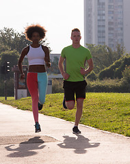 Image showing multiethnic group of people on the jogging