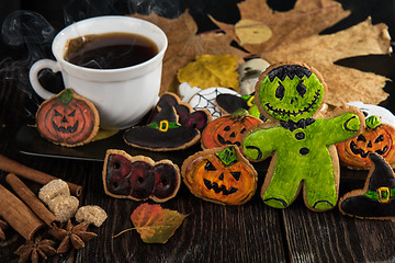 Image showing Homemade delicious ginger biscuits for Halloween