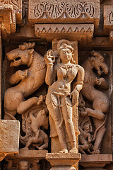 Image showing Famous sculptures of Khajuraho temples, India