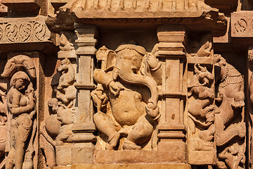 Image showing Famous sculptures of Khajuraho temples, India