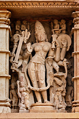 Image showing Famous sculptures of Khajuraho temples, India