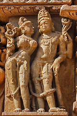 Image showing Famous sculptures of Khajuraho temples, India