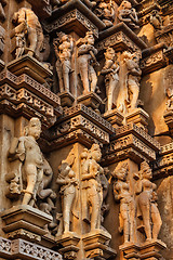 Image showing Famous sculptures of Khajuraho temples, India