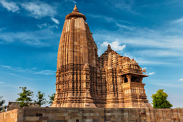 Image showing Famous temples of Khajuraho with sculptures, India