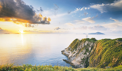 Image showing Hong Kong lighthouse during sunrise