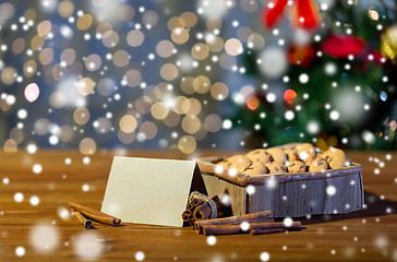 Image showing close up of christmas oat cookies on wooden table