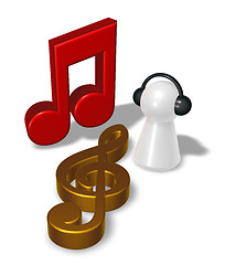 Image showing music note, clef and pawn with headphones - 3d rendering