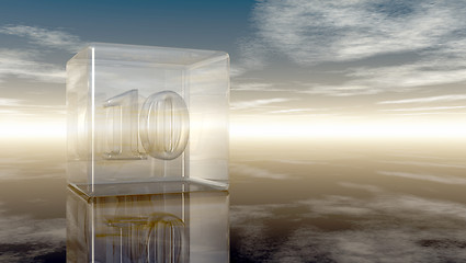 Image showing number ten in glass cube under cloudy sky - 3d rendering