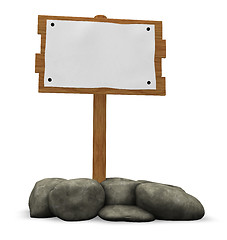 Image showing wooden sign and stones - 3d illustration