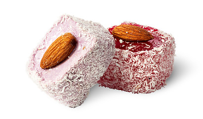 Image showing Two pieces of Turkish Delight with almonds