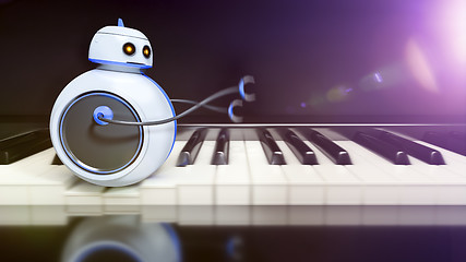 Image showing sweet little robot runs over piano key