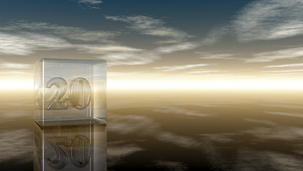 Image showing number twenty in glass cube under cloudy sky - 3d rendering