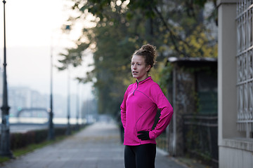 Image showing woman  stretching before morning jogging