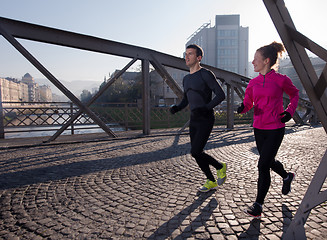 Image showing young  couple jogging