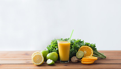 Image showing glass of orange juice, fruits and vegetables