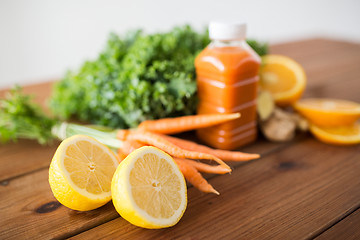 Image showing lemon with carrot juice, fruits and vegetables