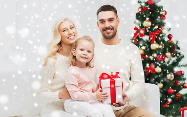 Image showing happy family at home with christmas gift box