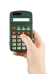 Image showing business financial calculator machine hold in woman hand