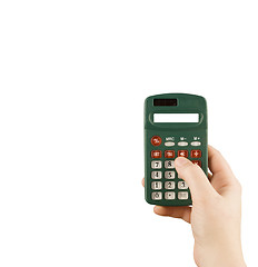 Image showing business financial calculator machine hold in woman hand