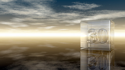 Image showing number thirty in glass cube under cloudy sky - 3d rendering
