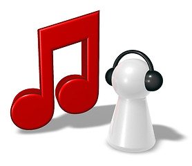 Image showing music note and pawn with headphones - 3d rendering