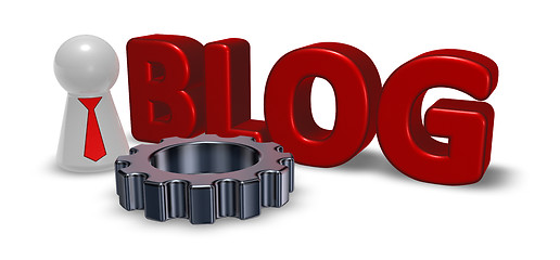 Image showing the word blog, pawn with tie and gear wheel