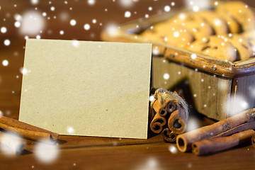 Image showing close up of christmas oat cookies on wooden table