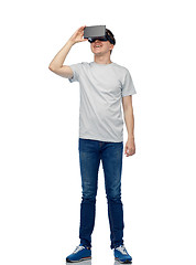 Image showing happy man in virtual reality headset or 3d glasses