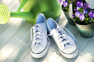 Image showing White tennis running shoes