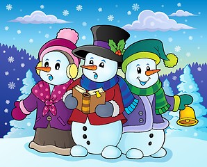 Image showing Snowmen carol singers theme image 4