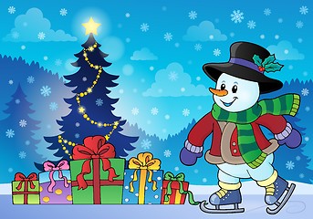 Image showing Snowman near Christmas tree theme 2