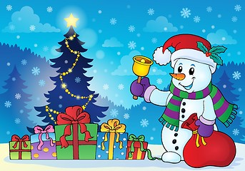 Image showing Snowman near Christmas tree theme 3