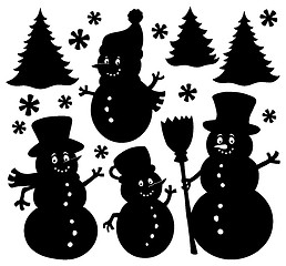 Image showing Snowmen silhouettes theme set 1
