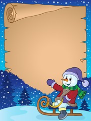 Image showing Parchment with snowman on sledge