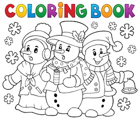 Image showing Coloring book snowmen carol singers